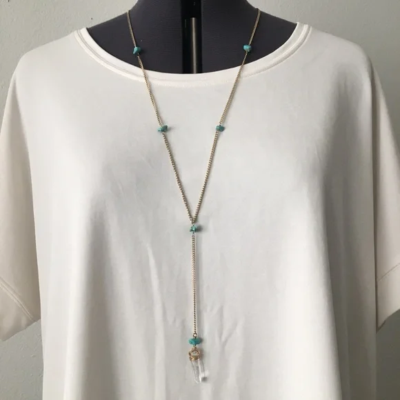 Boho Turquoise and Quartz Crystal Necklace - Picture 1 of 4